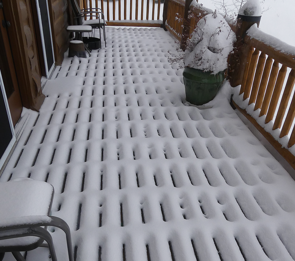 Patterned snow on the deck